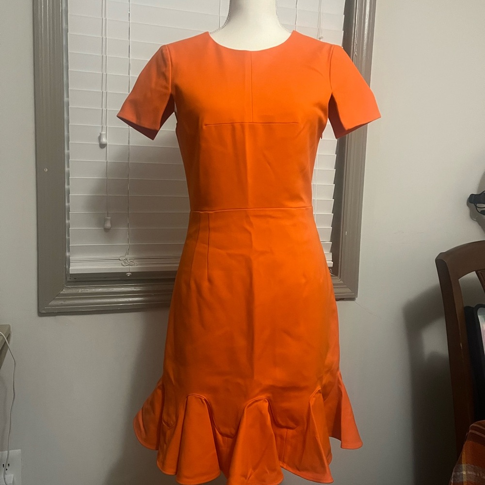 Elegant Orange Ruffle Hem Dress
